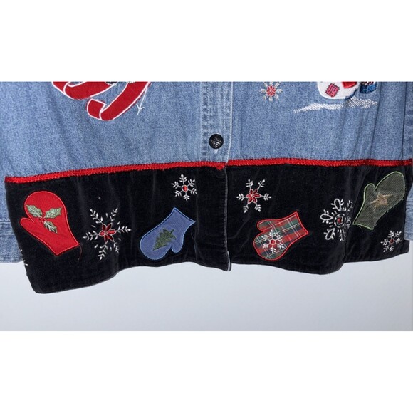 Quizz Again Blue Jean Women’s L Christmas Embroidered Winter Snowmen Shirt EUC - Picture 3 of 8